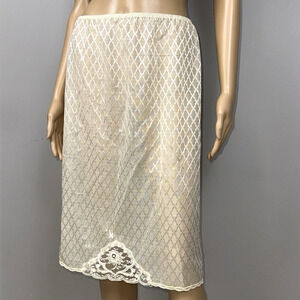 Undercover Wear Half Slip Size Medium Sheer See Through Ivory Shiny Shimmer Lace